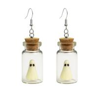 Glow in Dark Ghost Cute Novelty Earrings, Ghost in A Bottle Gothic Earrings, Halloween Ghost Costume Accessories, Gothic Adopt A Ghost Necklace Earrings