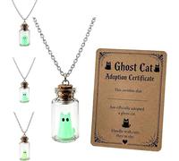 Glow in Dark Ghost Necklace, Cute Ghost In A Bottle Pendant (cat)