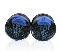 Glow in Dark Glass Ocean Jellyfish Ear Plugs Gauges Tunnel Expanders Stretcher Unique luminous Earrings Double Flared Piercings Body Jewelry Blue Ocean Animal (00g(10mm))