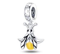 Glow In Dark Mother Daughter Cat Love Heart Unicorn Lucky Ocean Fish Evil Eye Turtle Charm Bead Pendant 925 Sterling Silver Compatible With Pandora Charm Moments Bracelet (Glow In Dark Firefly)
