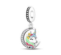 Glow In Dark Mother Daughter Cat Love Heart Unicorn Lucky Ocean Fish Evil Eye Turtle Charm Bead Pendant 925 Sterling Silver Compatible With Pandora Charm Moments Bracelet (Rainbow Unicorn Pony Horse)