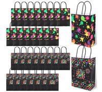 Glow in Dark Party Bags,32 Pack Glow Neon Favor Bags with Handles,Charming Glowing Party Supplies Bag, Luminous Paper Goodie Bag for Birthday Wedding Celebrating Festival