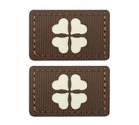 Glow in Dark Reflective Heart Four-Leaf Clover Patches, Tactical Emblem Badges Decorative Appliques, 1.57 x 1.18 Inch, Brown and White, 2-Pack