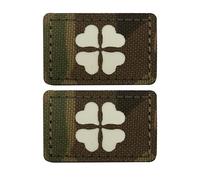 Glow in Dark Reflective Heart Four-Leaf Clover Patches, Tactical Emblem Badges Decorative Appliques, 1.57 x 1.18 Inch, Camouflage and White, 2-Pack