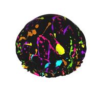 Glow In Dark Splatter Neon Shower Cap Elastic And Reusable Double Waterproof Shower Hat For Women
