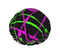 Glow In Dark Splatter Neon Shower Cap Elastic And Reusable Double Waterproof Shower Hat For Women