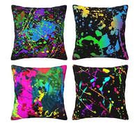 Glow in Dark Splatter Neon Throw Pillow Covers Pillow Case Invisible Zipper Set of 4 Cushion Cases 18 x 18 Inches for Couch Sofa Car Bedroom Living Room Farmhouse