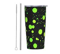 Glow in Dark Splatter Neon Tumbler with Lid and Straw 20oz Stainless Steel Vacuum Insulated Tumbler Reusable Coffee Cups Travel Mug