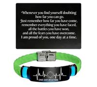 Glow in The Dark AA NA Heartbeat Sobriety Bracelet, Recovery Silicone Band with Inspirational Wallet Card, One Day at a Time Sober Anniversary Jewellery Keepsake Milestone Gifts for Recovering