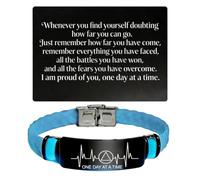 Glow in The Dark AA NA Heartbeat Sobriety Bracelet, Recovery Silicone Band with Inspirational Wallet Card, One Day at a Time Sober Anniversary Jewellery Keepsake Milestone Gifts for Recovering