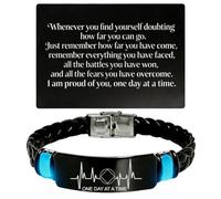 Glow in The Dark AA NA Heartbeat Sobriety Bracelet, Recovery Silicone Band with Inspirational Wallet Card, One Day at a Time Sober Anniversary Jewellery Keepsake Milestone Gifts for Recovering