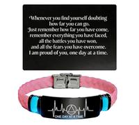 Glow in The Dark AA NA Heartbeat Sobriety Bracelet, Recovery Silicone Band with Inspirational Wallet Card, One Day at a Time Sober Anniversary Jewellery Keepsake Milestone Gifts for Recovering