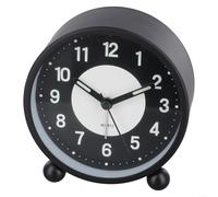 Glow in the Dark Alarm Clock, Silent Non-Ticking Bedside Clock with Luminous, Metal Case Battery Operated Round Up Light for Bedroom Kids Nightstand, Black