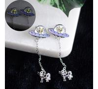 Glow In The Dark Alien Abduction Dangle Earrings - Ufo & Cow Design