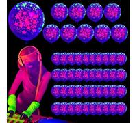 Glow in the Dark Balloons | 12" Clear UV Neon Balloons with Heart Dot Stars | 50 Glow in the Dark Balloons Supplies Holiday Exbert