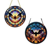 Glow-in-the-Dark Bat Acrylic Disc Hanging Decor - 2-Pack Halloween Ornaments with Metal Chains, Spooky Window Decor for Home & Garden Parties