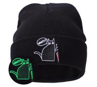 Glow in The Dark Beanie Hat for Men Women Teens, Cat Embroidery Cuffed Knit Hat Skull Cap Funny Graphic Black Beanies Gifts, Black Cat With Knife, One size