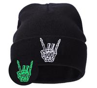 Glow in The Dark Beanie Hat for Men Women Teens, Cat Embroidery Cuffed Knit Hat Skull Cap Funny Graphic Black Beanies Gifts, Skeleton, One size