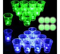 Glow in The Dark Beer Pong Set-Light up Beer Pong Cups for Indoor Outdoor Nighttime Competitive Fun,22 Glowing Cups(11 Green &11 Blue), 6 Glowing Balls- Party Game