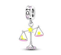 Glow In The Dark Birthday Birth Date Horoscope Star Sign Zodiac Month Charm Bead Pendant 925 Sterling Silver Compatible With Pandora Charm Moments Bracelet (Libra)
