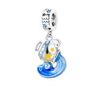 Glow In The Dark Birthday Birth Date Horoscope Star Sign Zodiac Month Charm Bead Pendant 925 Sterling Silver Compatible With Pandora Charm Moments Bracelet (Aquarius)
