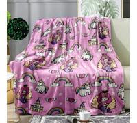Glow in The Dark Blanket Fluorescent Unicorn & Mermaid Throw Blanket,Soft Pink Fantasy with Rainbow, Castle & Hearts Pattern, Cute Girls Bedroom Decor,Birthday, 50"x60"