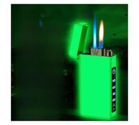 Glow in the Dark Butane Lighter, Dual Flame Adjustable, Refillable Flip Top Design with Push to Ignite (Fuel Not Included), Perfect for Camping and Outdoor Use