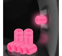 Glow-in-The-Dark Car Tire Valve Cap Set, Fluorescent Tire Valve Caps, Secure Fit, Soft Light for Night Safety, Stylish Night Safety Decor, for Cars, SUVs, Trucks, Motorcycles & Bikes (Pink 4PC)