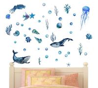 Glow in The Dark Ceiling Stickers - Glow in The Dark Underwater Sea World Wall Sticker - Waterproof Theme Fluorescent Sticker, Fish Turtle Jellyfish Wall Decor for Room