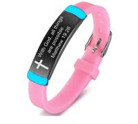Glow in The Dark Christ Cross Matthew 19:26 Bible Verse Bracelet - Inspirational Christian Silicone Wristband, Biblical Scripture Engraved Bangle Faith Reminder for Daily Pray Baptism