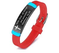 Glow in The Dark Christ Cross Matthew 19:26 Bible Verse Bracelet - Inspirational Christian Silicone Wristband, Biblical Scripture Engraved Bangle Faith Reminder for Daily Pray Baptism