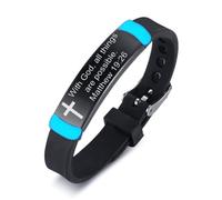 Glow in The Dark Christ Cross Matthew 19:26 Bible Verse Bracelet - Inspirational Christian Silicone Wristband, Biblical Scripture Engraved Bangle Faith Reminder for Daily Pray Baptism