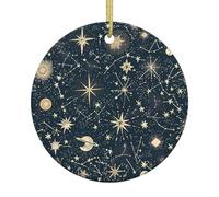 Glow in The Dark Christmas Ceramic Ornament Round Hanging Decoration with Gold String, Double-Sided Print Holiday Keepsake Gift for Home & Tree