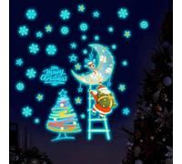 Glow in The Dark Christmas Wall Decal, Luminous Xmas Snowflake Wall Stickers,Holiday Chrismas Tree Wal l Stickers,Removable Window Cling Party Supplies for Indoor Home Holiday Christmas Decoration