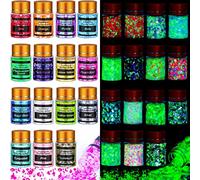 Glow in The Dark Chunky Glitter for Nails, Cridoz 15 Colors High Luminous Glitter Cosmetic Eyeshadow Loose Glow Glitter for Halloween Festival Body Eye Face Hair and Resin (150 Grams)
