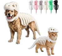 Glow in the Dark Dinosaur Skeleton Costume for Dogs and Cats, Soft Plush T-Rex Pet Halloween Costumes for Small to Large Breeds, Funny Spooky Outfit (120 CM,White)