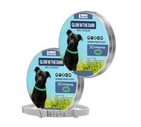 Glow in the Dark Dog Collar, 2-Pack Waterproof Adjustable Dog & Cat Collar, 8-Month Freshness with Natural Oils, Medium Collar for Puppies, Reflective Strip for Night Safety