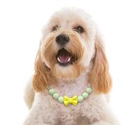 Glow in the Dark Dog Collar - Handmade Beaded Dog Necklace with Bow Tie, Adjustable for Small Medium Large Dogs - Soft Glow for Night Walks (Small)