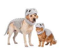 Glow in The Dark Dog Dinosaur Costume, Soft Plush Cat Halloween Skeleton Outfit, Easy Slip-On Pet T-Rex Apparel for Small Medium Large Breeds, Funny Holiday Party Cosplay (Gray(Fluo),S(25cm))