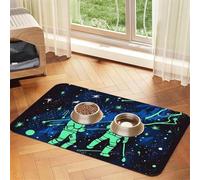 Glow in The Dark Dog Food Mats for Floors, 12x18 Inch Non-Slip Super Absorbent Pet Food Mat, Dishwasher Dog Mat for Food and Water, Cute Rubber Quick Dry Pet Feeding Mat for Dogs Puppy Cats