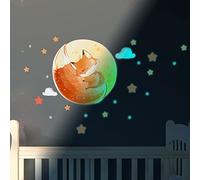 Glow-in-The-Dark Dreamer Fox Sticker - Fluorescent and Bright Sticker - Children's Wall Stickers - Glow in The Dark Sticker - Dreamer Fox and 50 Stars