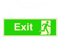 Glow In The Dark Exit Running Man Right Sign 300mm x 100mm - Rigid Plastic