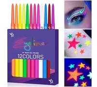 Glow In the Dark Face Paint 12Pcs - Non-Toxic, Safe & Washable UV Neon Face Paint Pens for Kids, Perfect for Halloween, Party, and Glow Makeup Under Blacklight