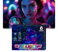 Glow-in-the-Dark Face Paint Pens Kit,8 Colors Neon UV Body Paint,Skin-Safe & Washable Temporary Markers & Body Art Markers for Festivals & Parties,Glow Party Accessories