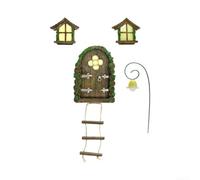 Glow-in-the-Dark Fairy Door Ornament for Yard Art Display | Resin construction, hand-painted details, glow feature, for mini door and window set, garden enchantment