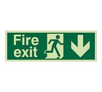 Glow In The Dark Fire Exit Down Sign 300mm x 100mm - Rigid Plastic