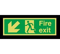 Glow In The Dark - Fire Exit Sign Left Down Diagonal -SELF ADHESIVE