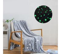 Glow In The Dark Flannel Throw Blanket Soft Plush Fleece With Moon & Stars Cozy, Warm & Luminous Gift For Kids & Adults (Grey)