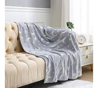 Glow in the Dark Fleece Blanket Throw for Winter, Moon Grey Kids Blanket for Bed, 100 x 150cm Super Soft Plush Gray Blanket for Girls Boys, Warm Gifts for Birthday (Moon Grey Design)