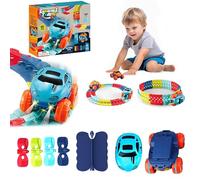 Glow in The Dark Flexible Racetrack-Bendable Railcar Track Set with LED Light Up Trains | Expandable Toy Railway System for Kids,Curvable Tracks for Boys & Girls (48pcs)